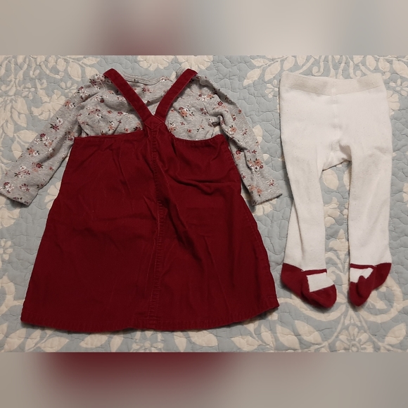 Carters maroon corduroy baby jumper. 12 months. Long sleeve with matching tights - Picture 2 of 4
